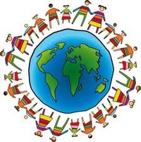 Illustration of Earth with children encircling holding hands. Illustration of Earth with children encircling holding hands.